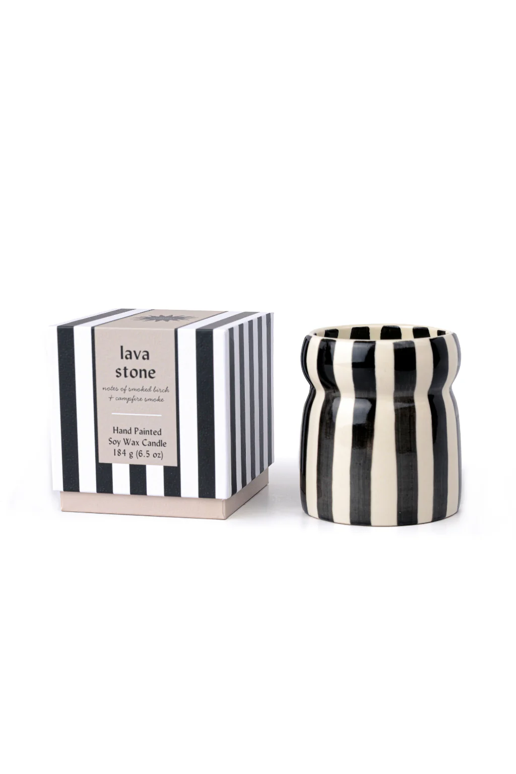 Cabana 6.5oz/184g Black Stripped Ceramic Candle - Lava Stone