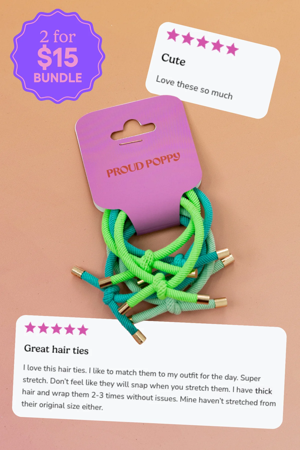 6 Pack Hair Ties in Green