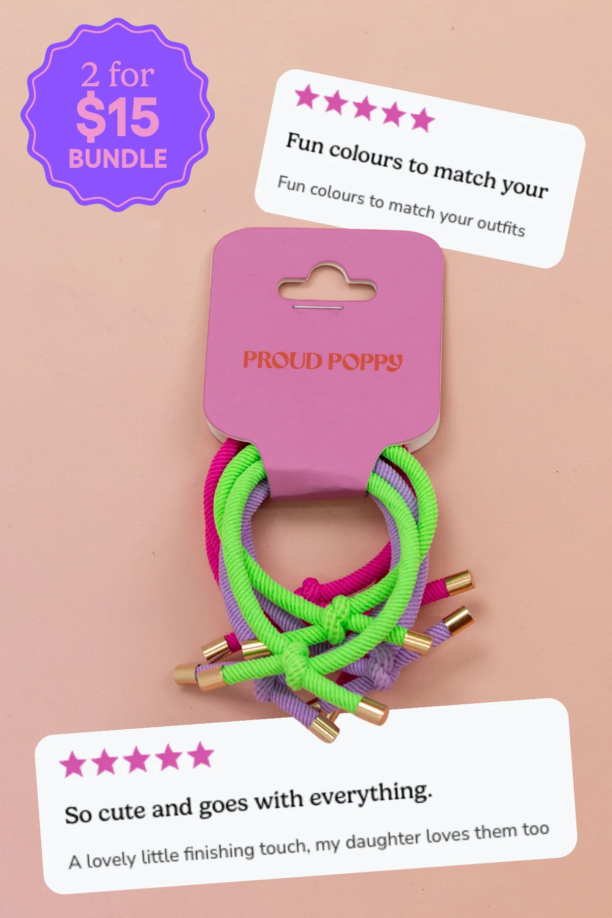 6 Pack Hair Ties in Rainbow Colours