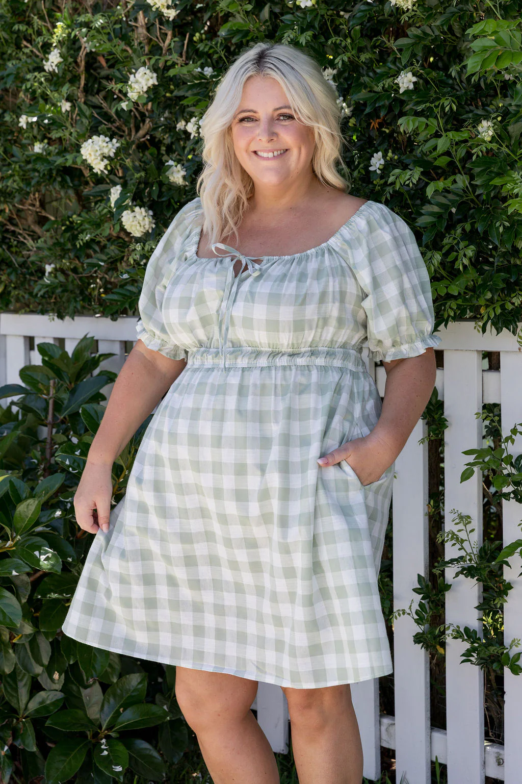 Amberly Dress in Sage Gingham - Image 5