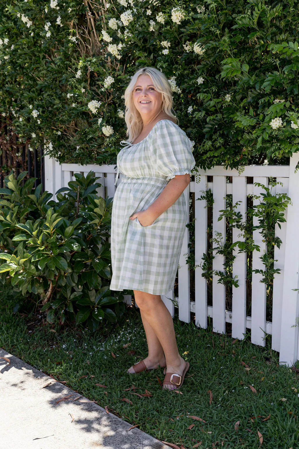 Amberly Dress in Sage Gingham - Image 6