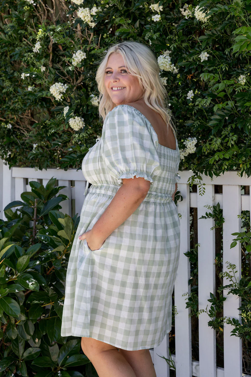 Amberly Dress in Sage Gingham - Image 8