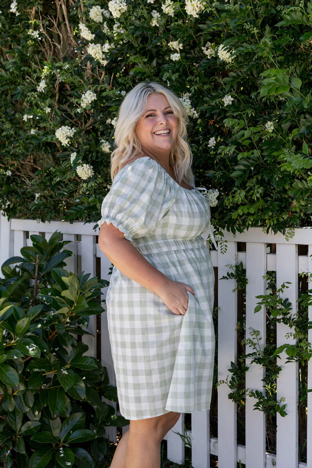 Amberly Dress in Sage Gingham - Image 9