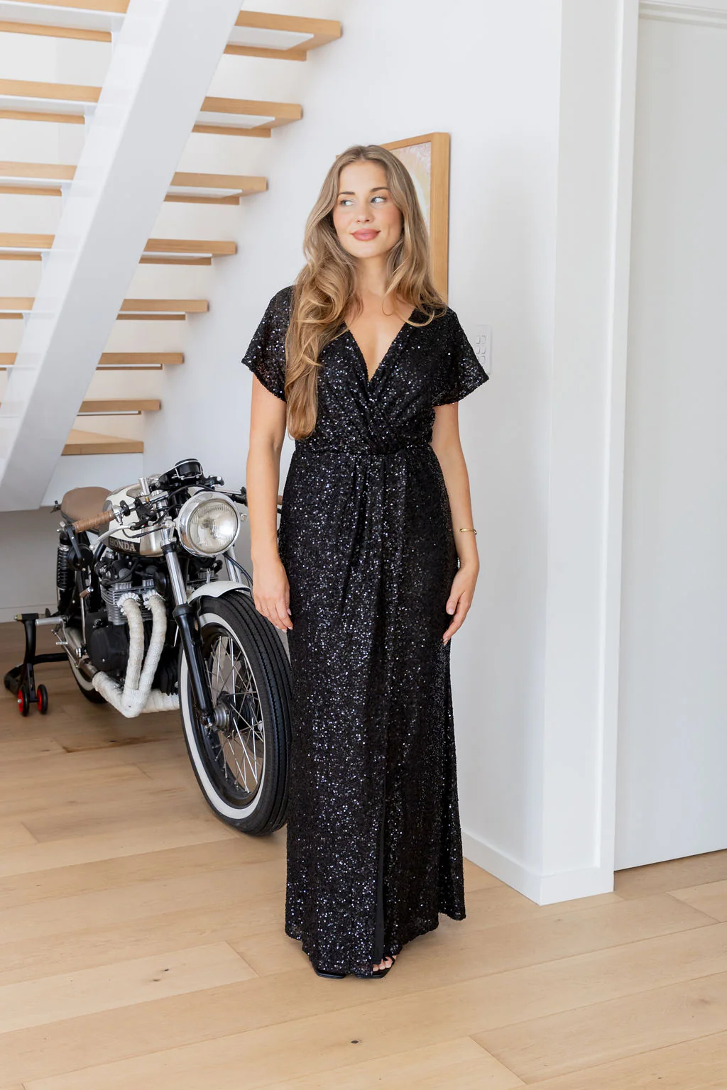 Arabella Sequin Maxi Dress in Black - Image 4