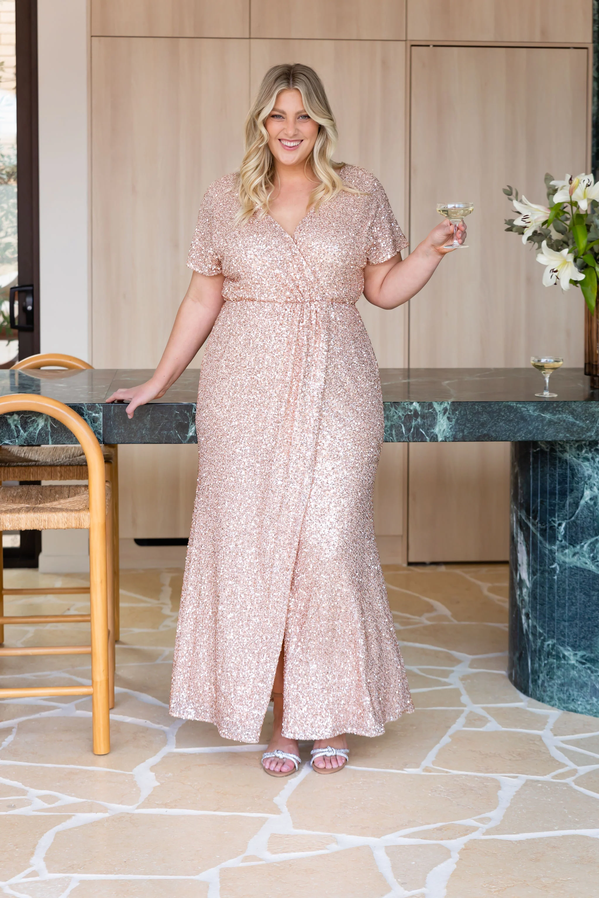 Arabella Sequin Maxi Dress in Light Bronze - Image 7