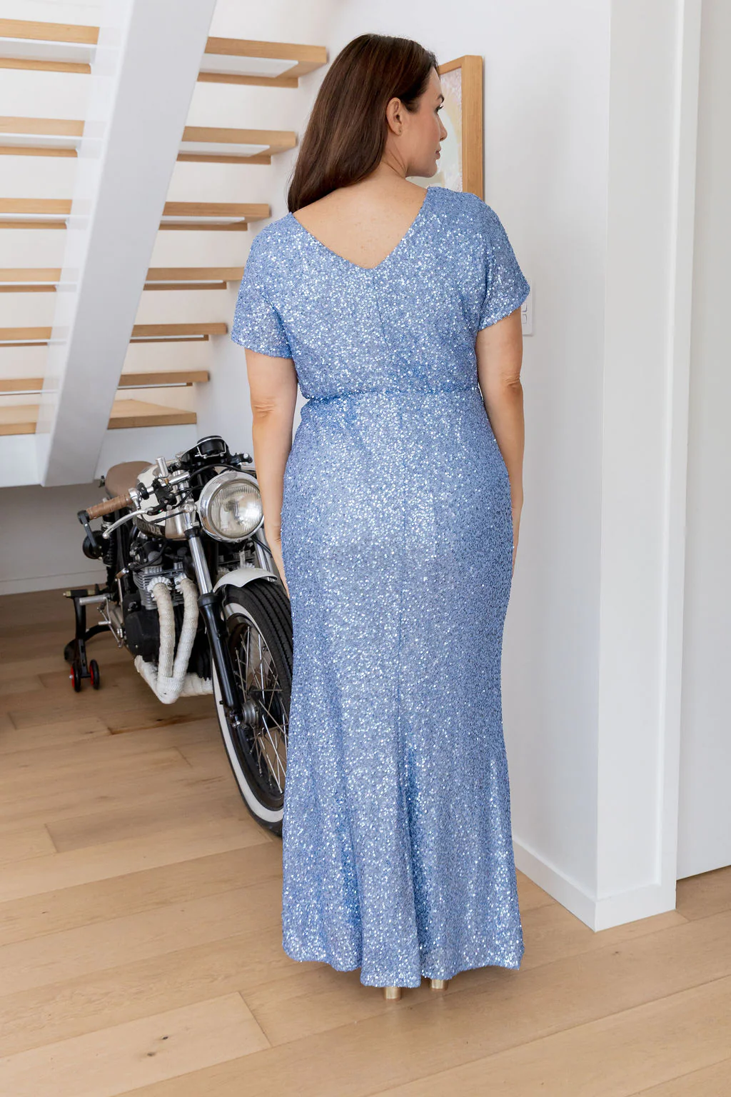 Arabella Sequin Maxi Dress in Steel Blue - Image 16
