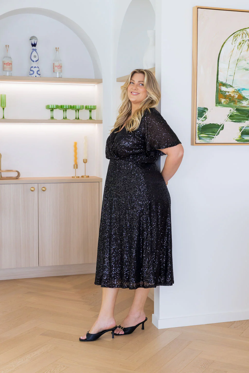 Athelia Sequin Midi Dress in Black - Image 5