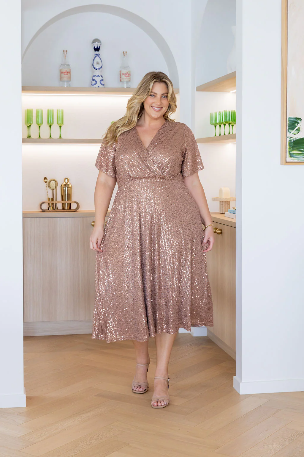 Athelia Sequin Midi Dress in Bronze - Image 11