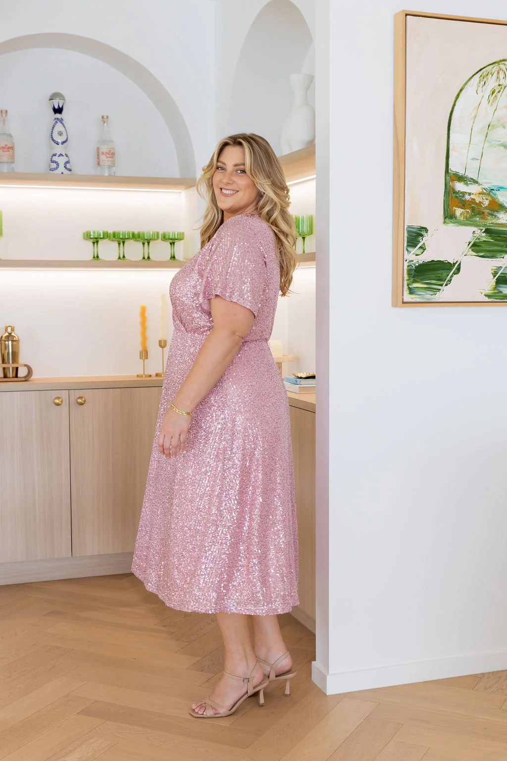 Athelia Sequin Midi Dress in Rose Gold - Image 5
