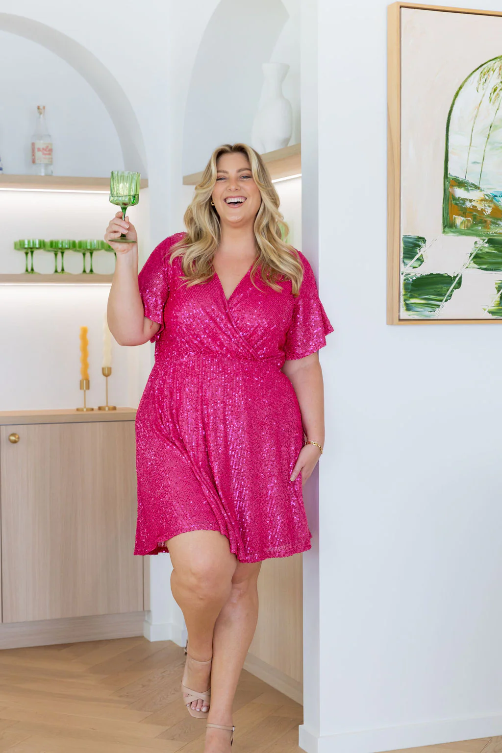 Athelia Sequin Party Dress in Hot Pink - Image 6