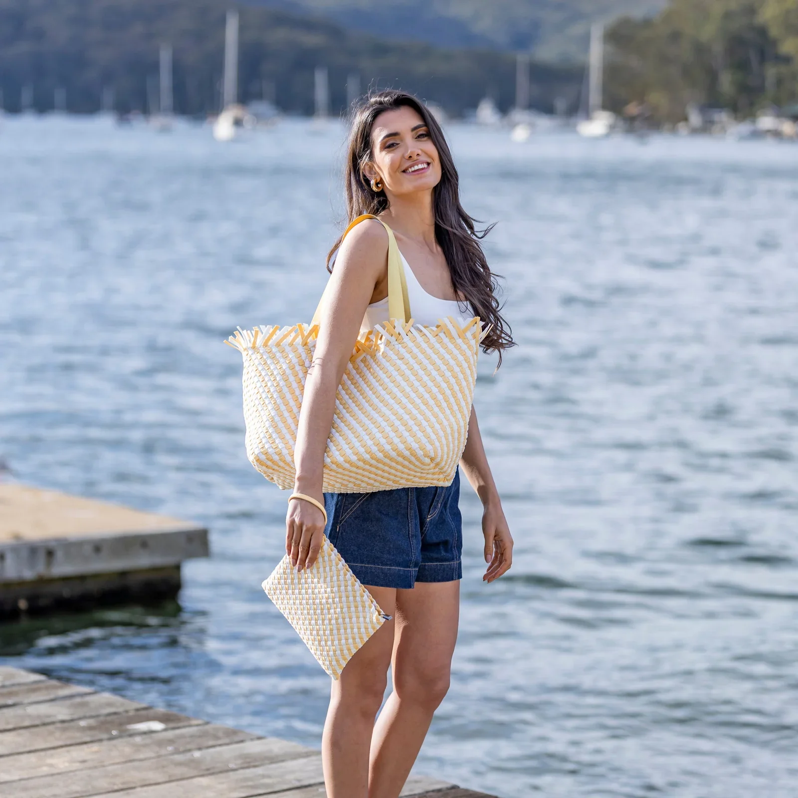 Bahama Yellow Large 2 Piece Woven Tote Bag by Black Caviar - Image 2