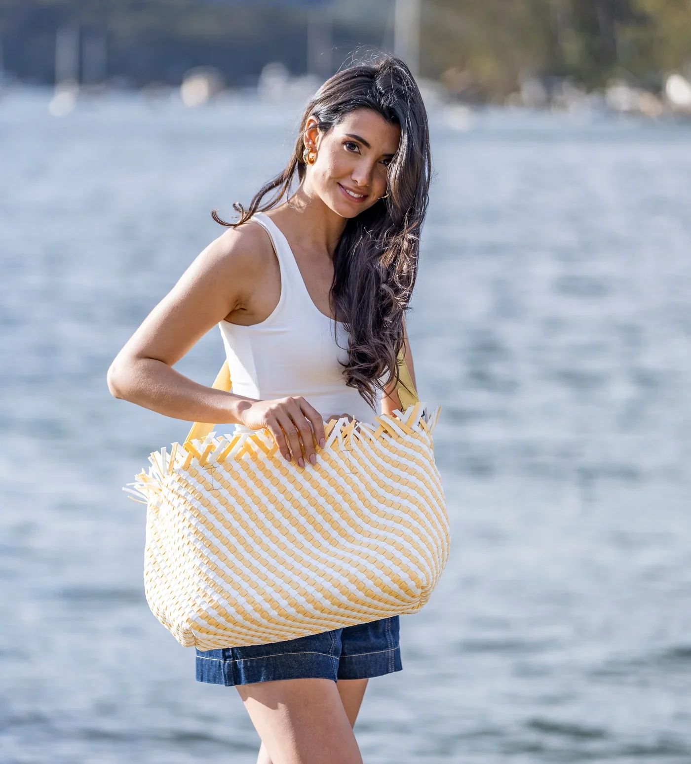 Bahama Yellow Large 2 Piece Woven Tote Bag by Black Caviar - Image 3