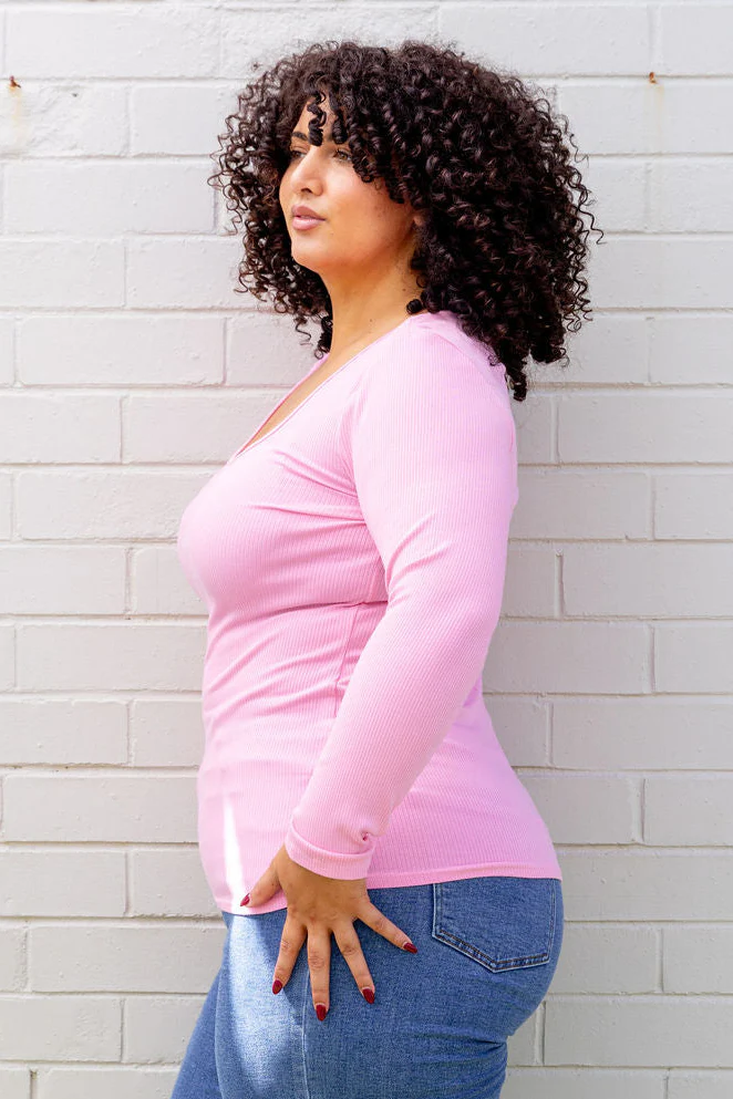 Billi Long Sleeve Rib Tee in Barbie - Image 10