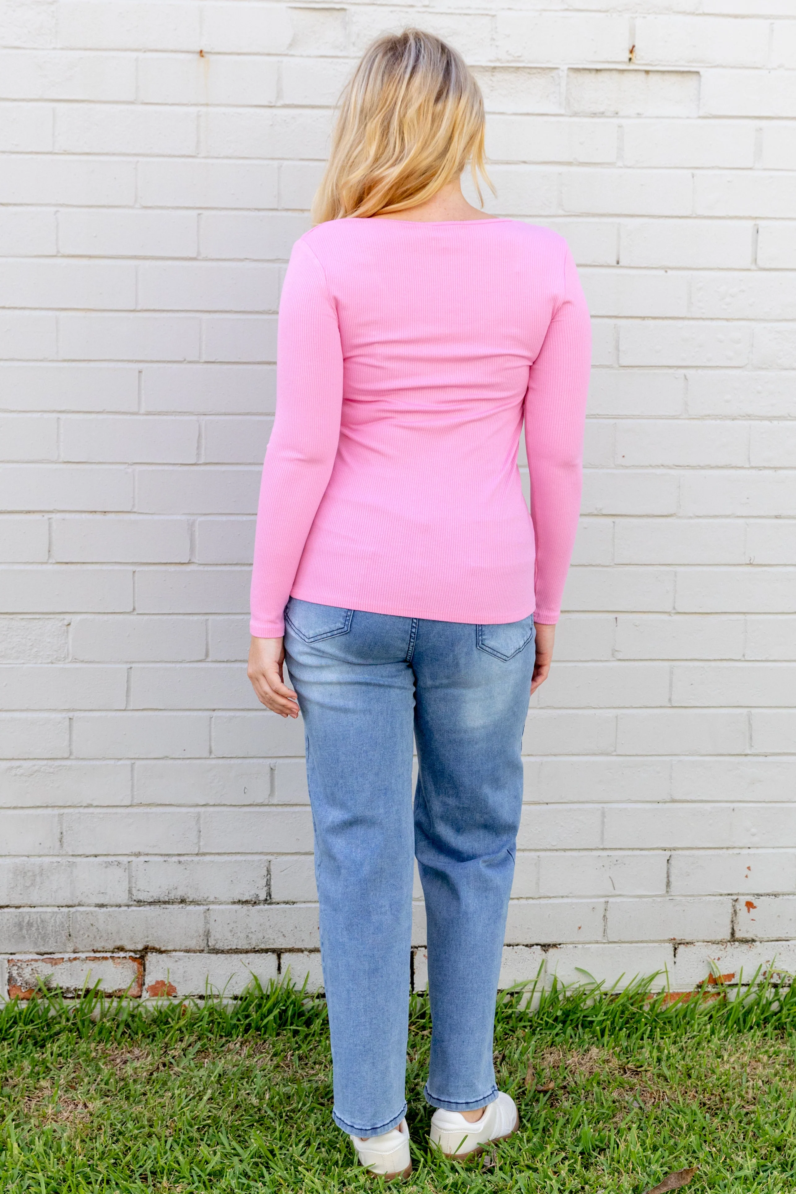 Billi Long Sleeve Rib Tee in Barbie - Image 14