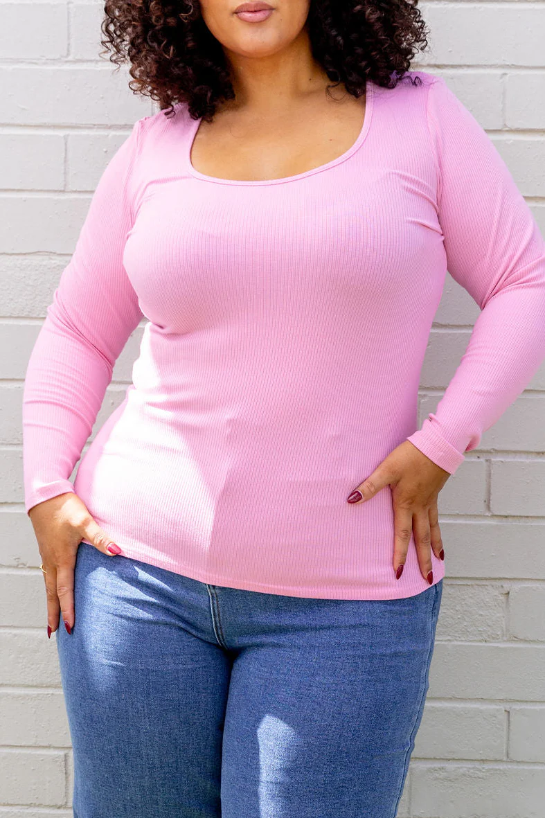 Billi Long Sleeve Rib Tee in Barbie - Image 6