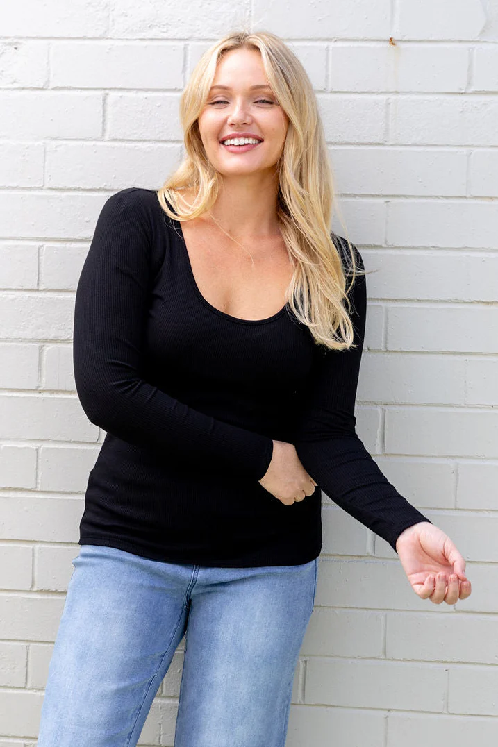 Billi Long Sleeve Rib Tee in Black