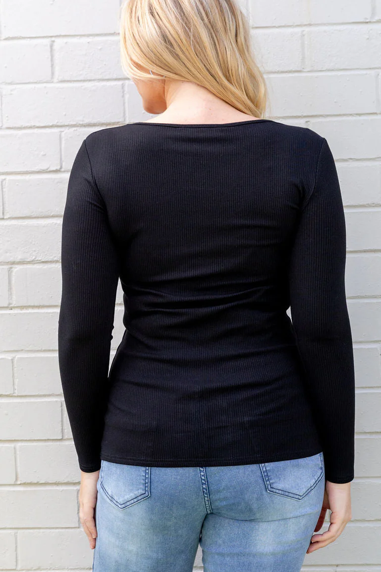 Billi Long Sleeve Rib Tee in Black - Image 10