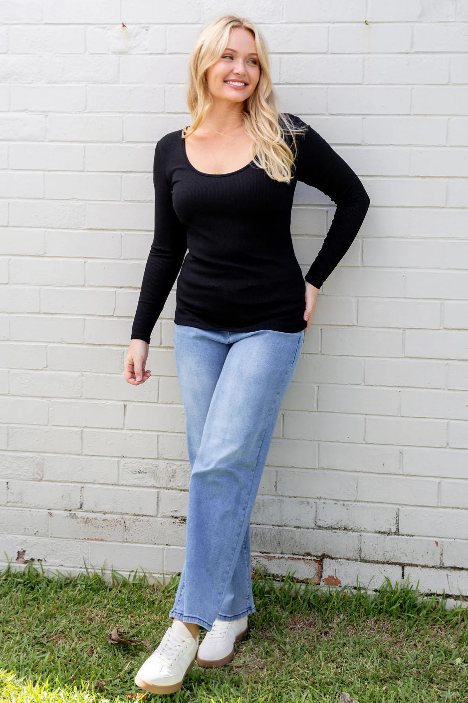 Billi Long Sleeve Rib Tee in Black - Image 6