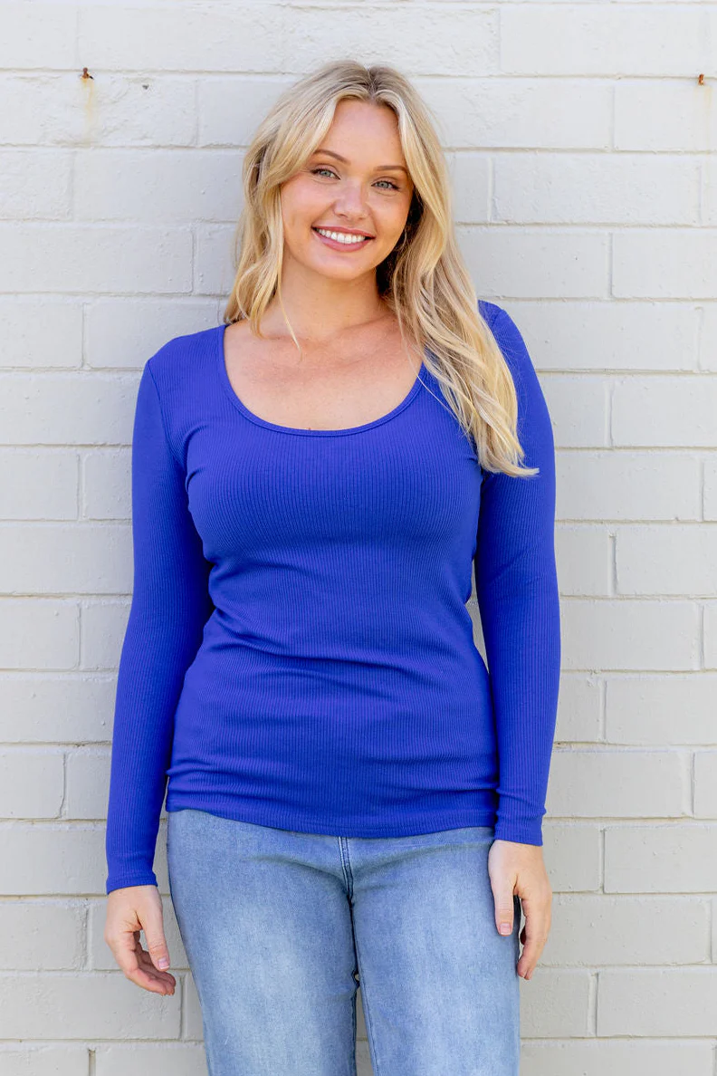 Billi Long Sleeve Rib Tee in Cobalt - Image 2
