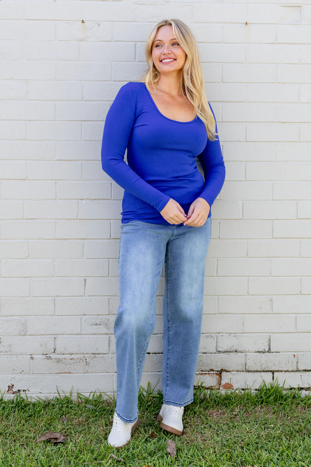 Billi Long Sleeve Rib Tee in Cobalt - Image 4