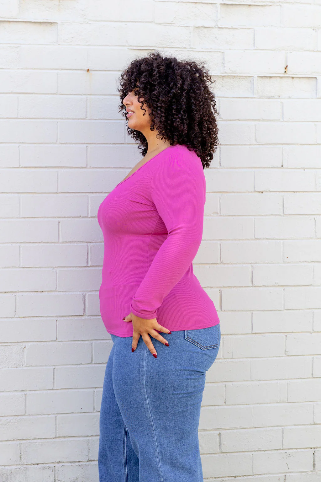 Billi Long Sleeve Rib Tee in Fuchsia - Image 11