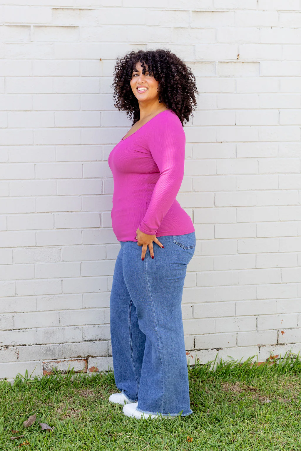 Billi Long Sleeve Rib Tee in Fuchsia - Image 6