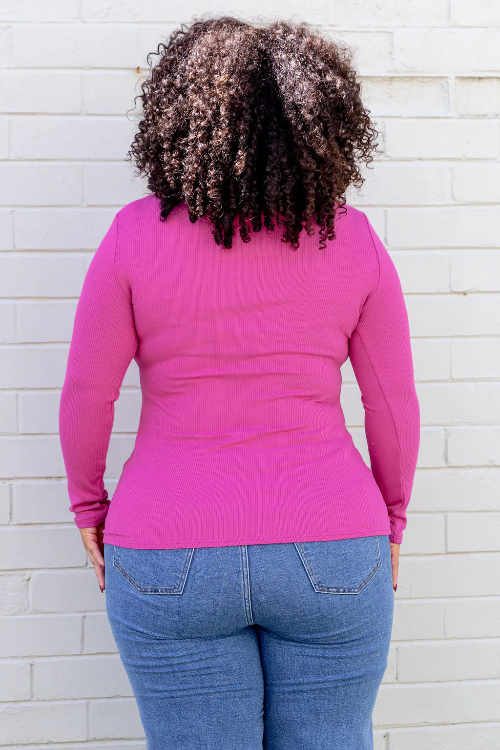 Billi Long Sleeve Rib Tee in Fuchsia - Image 7