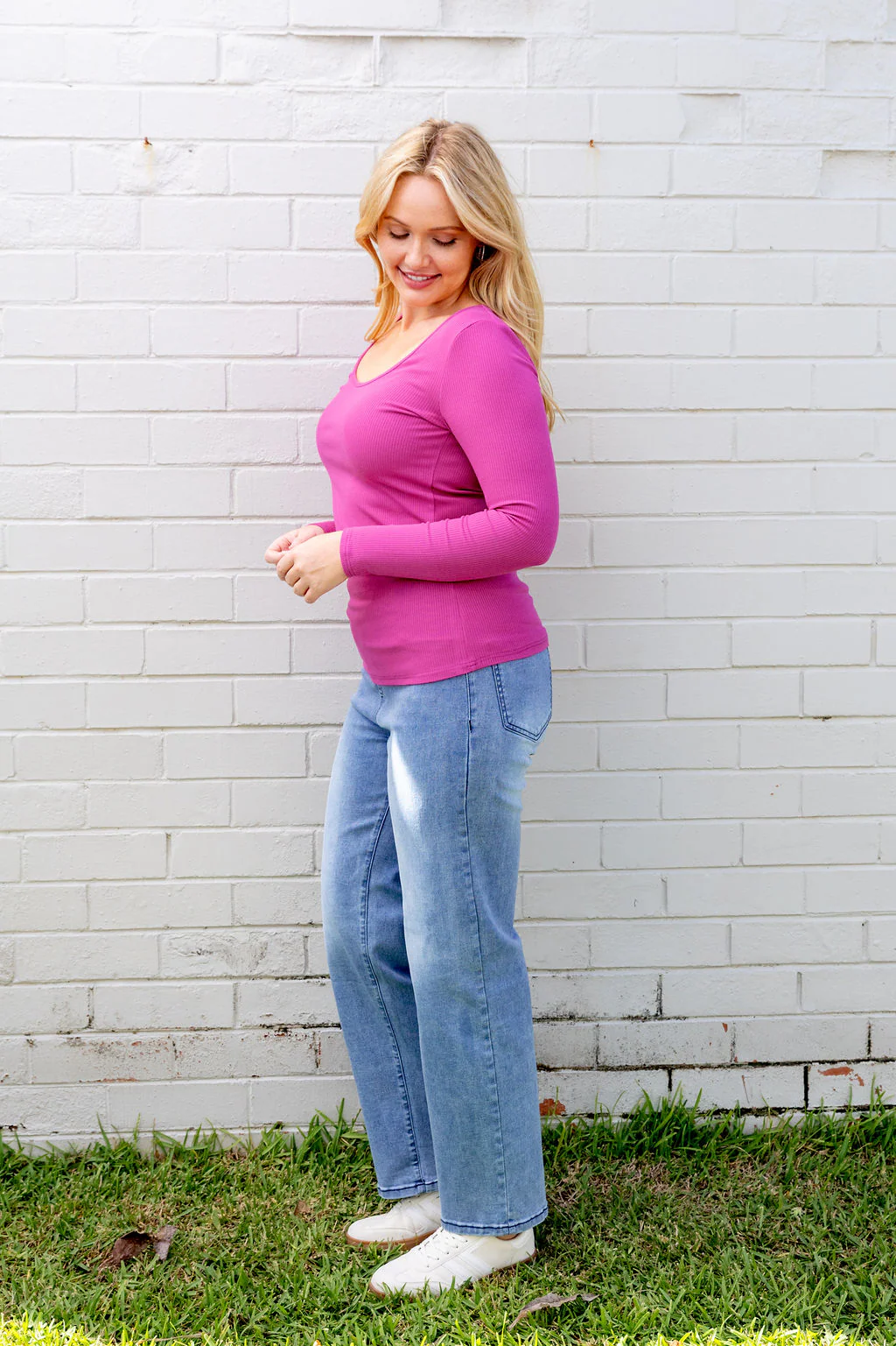Billi Long Sleeve Rib Tee in Fuchsia - Image 8