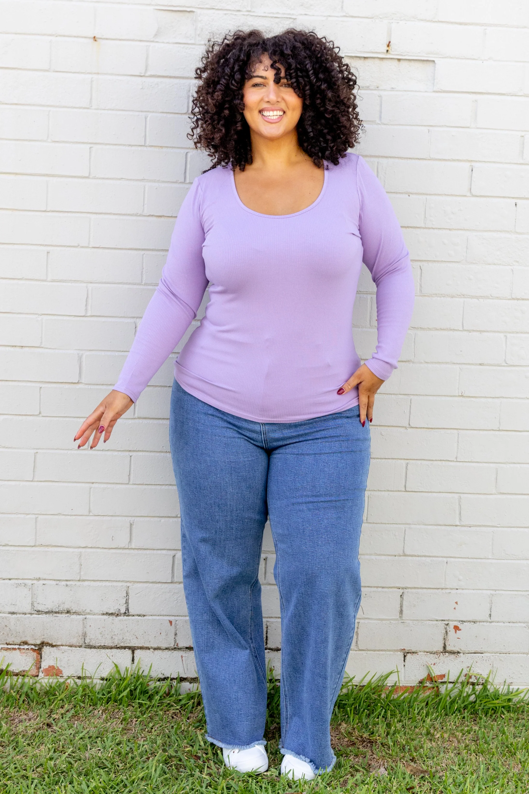 Billi Long Sleeve Rib Tee in Lavender - Image 10