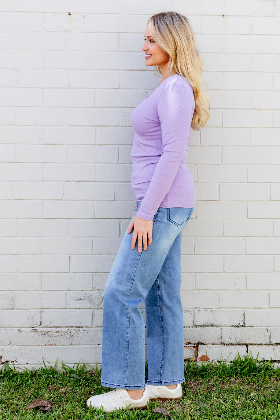 Billi Long Sleeve Rib Tee in Lavender - Image 15