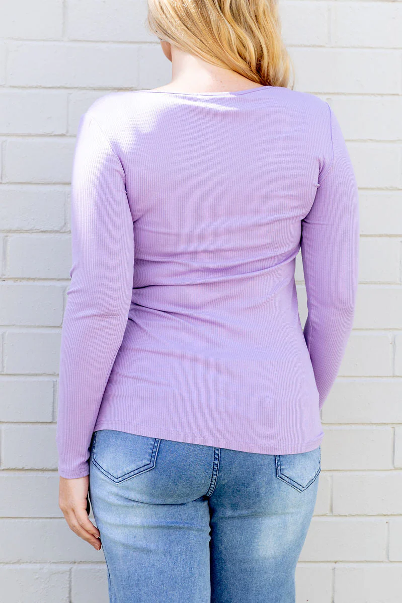 Billi Long Sleeve Rib Tee in Lavender - Image 17