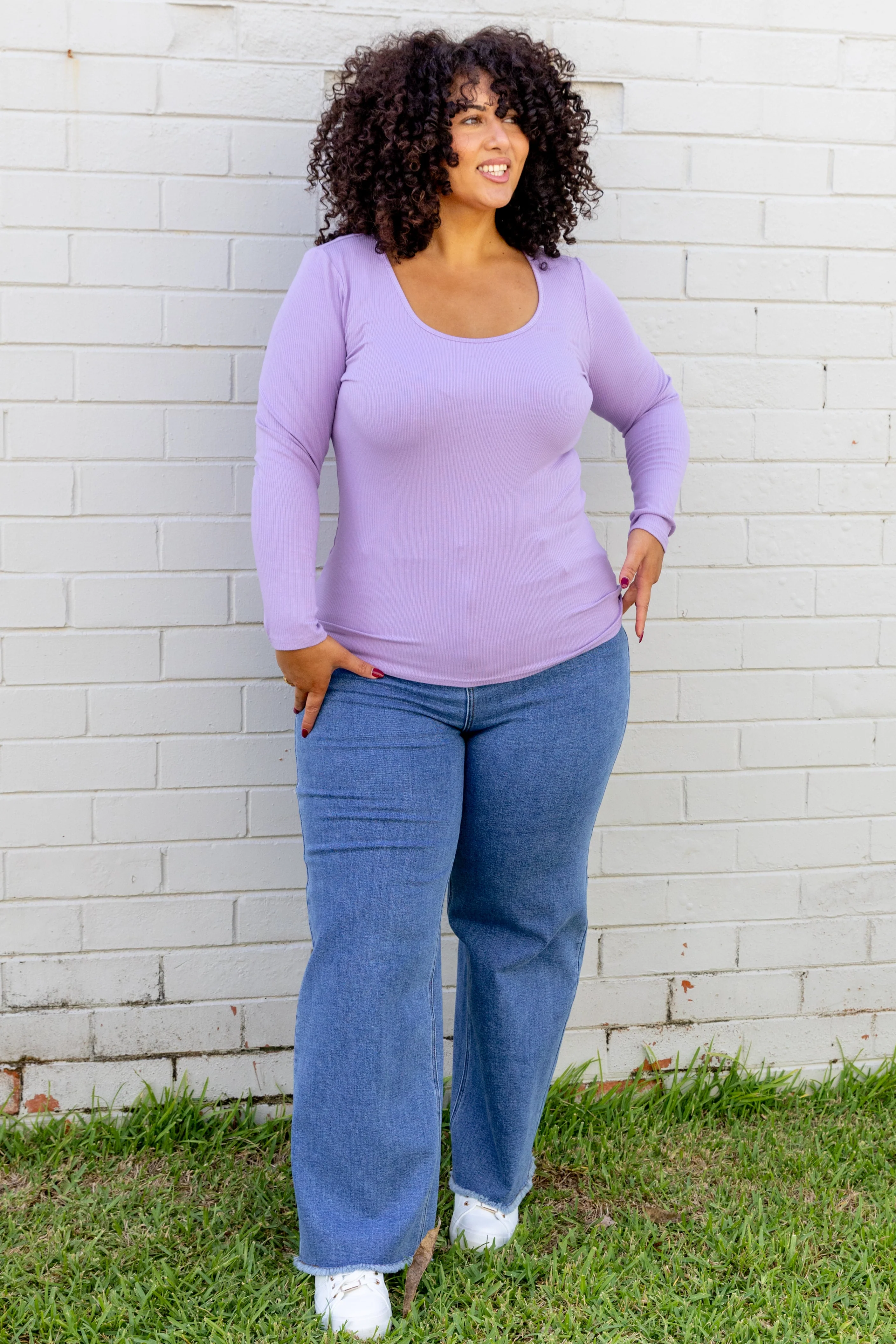 Billi Long Sleeve Rib Tee in Lavender - Image 18