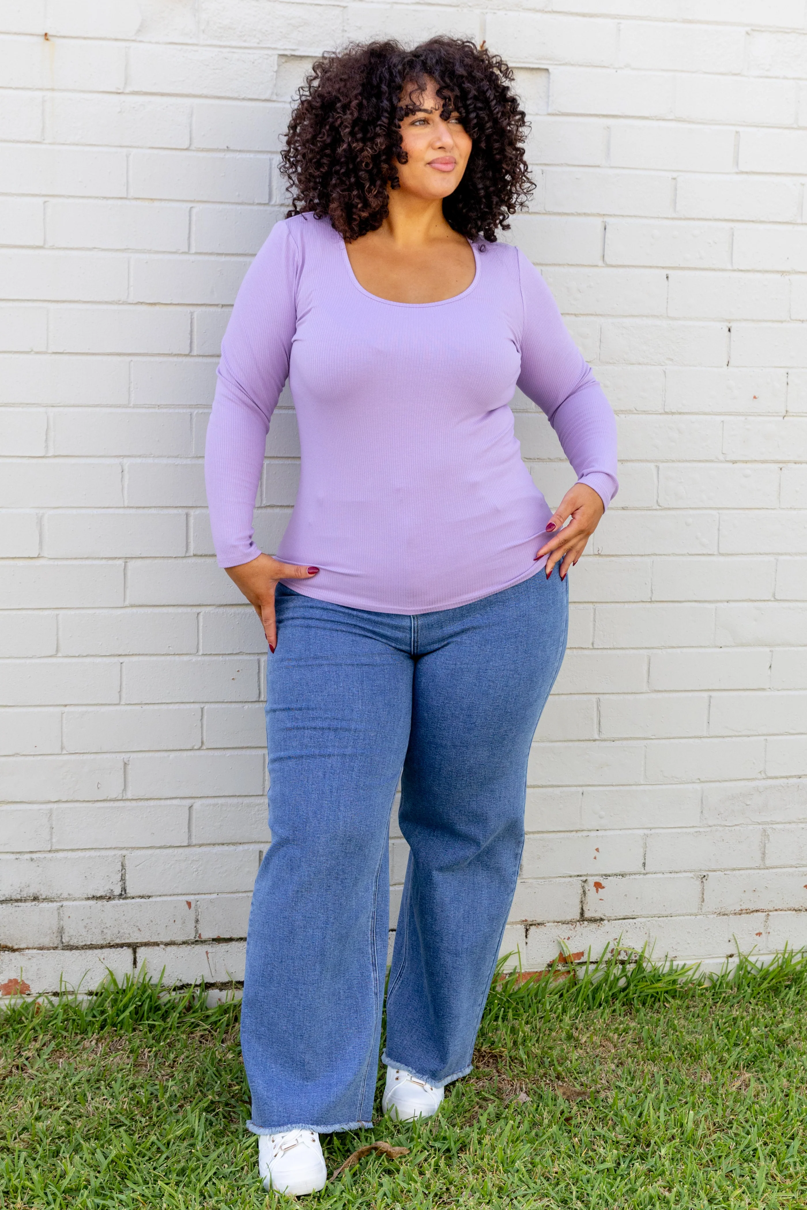 Billi Long Sleeve Rib Tee in Lavender - Image 21