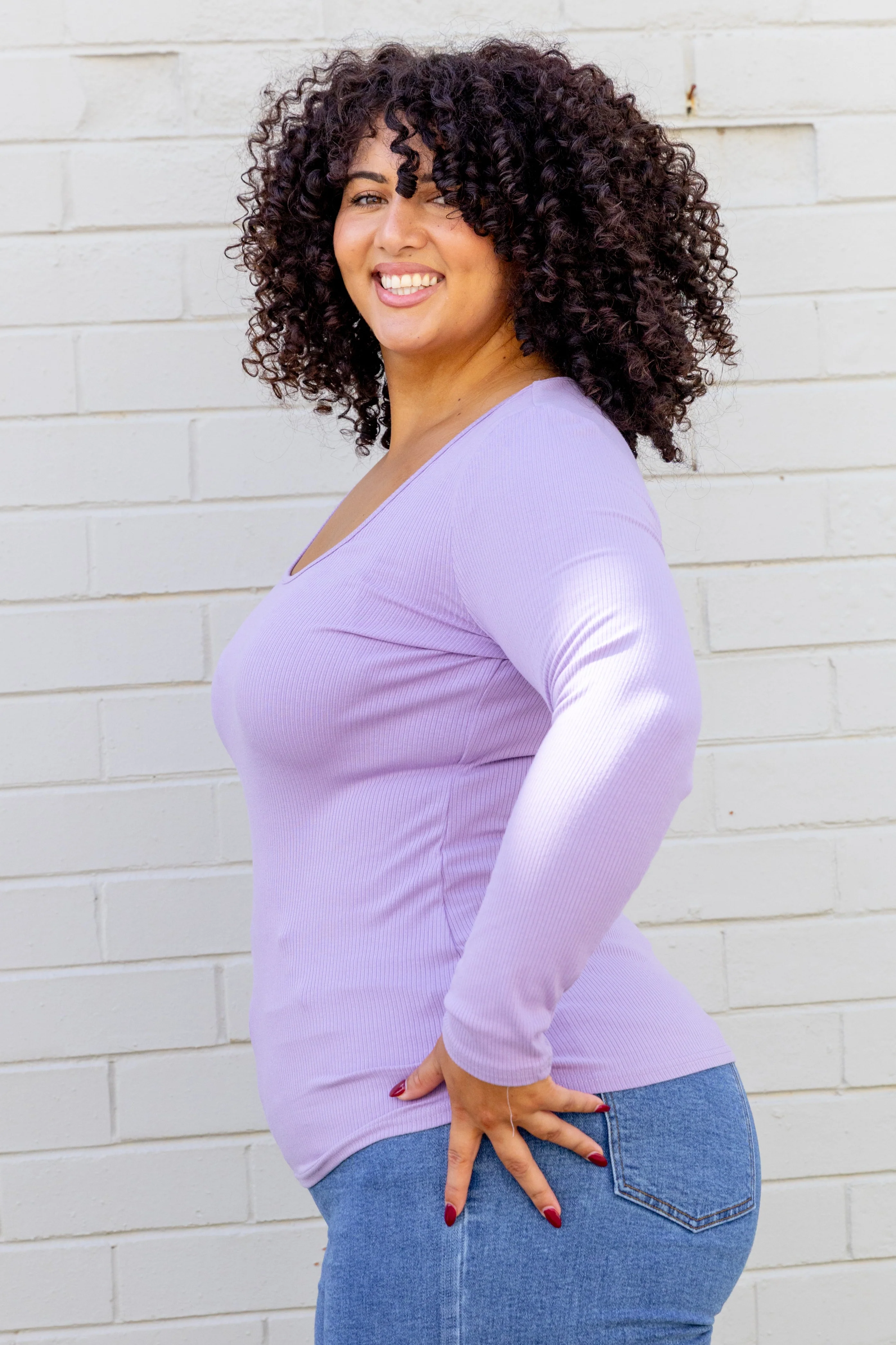 Billi Long Sleeve Rib Tee in Lavender - Image 22