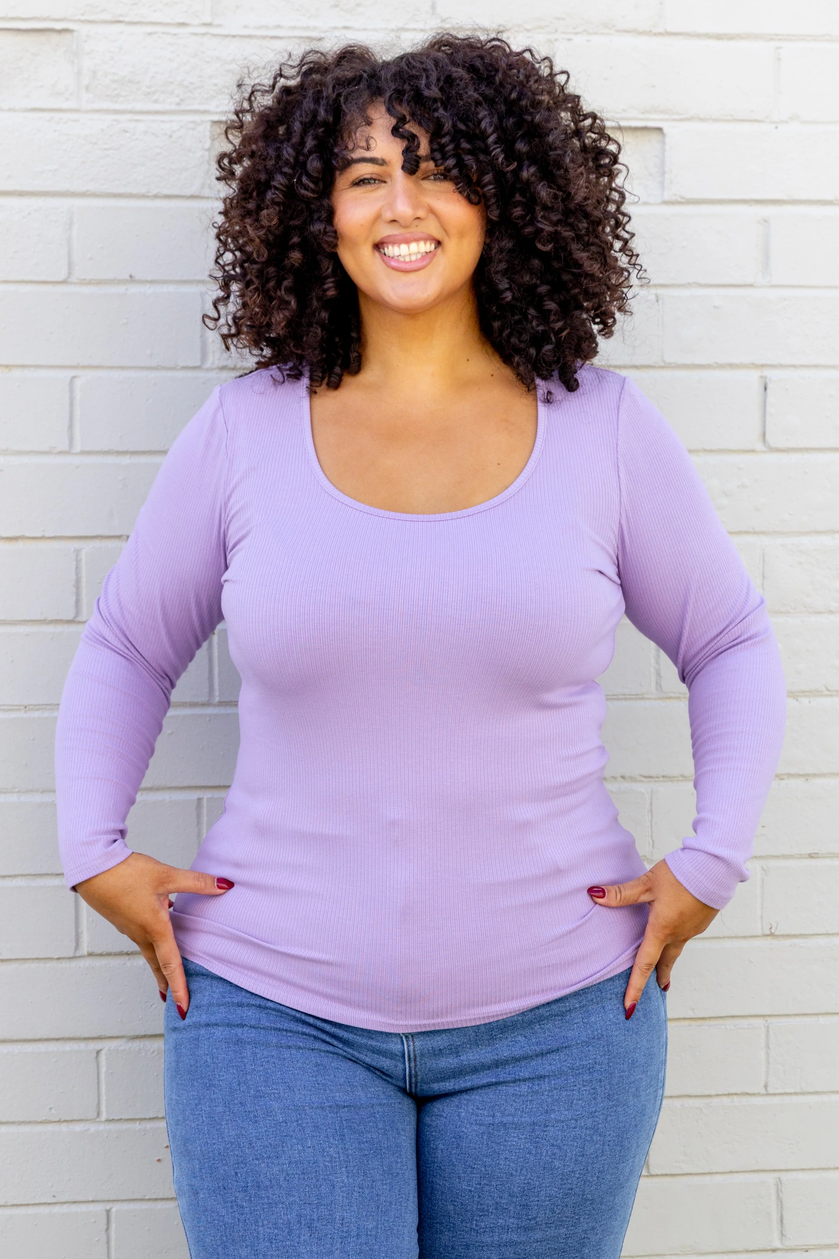 Billi Long Sleeve Rib Tee in Lavender - Image 7