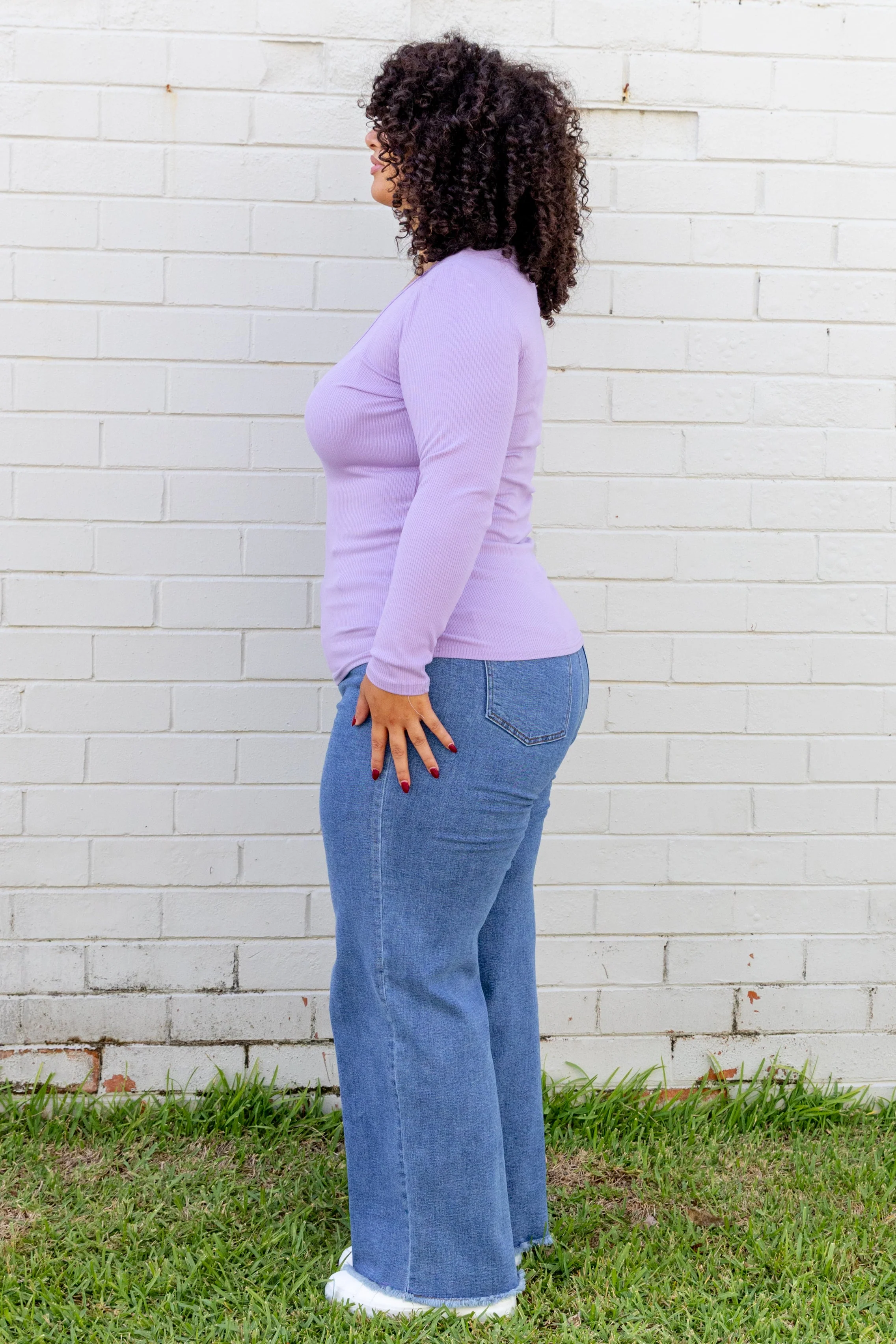 Billi Long Sleeve Rib Tee in Lavender - Image 8
