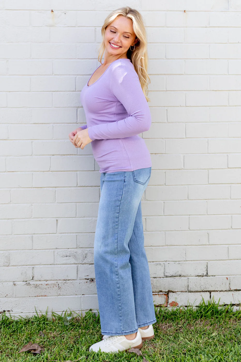 Billi Long Sleeve Rib Tee in Lavender - Image 9
