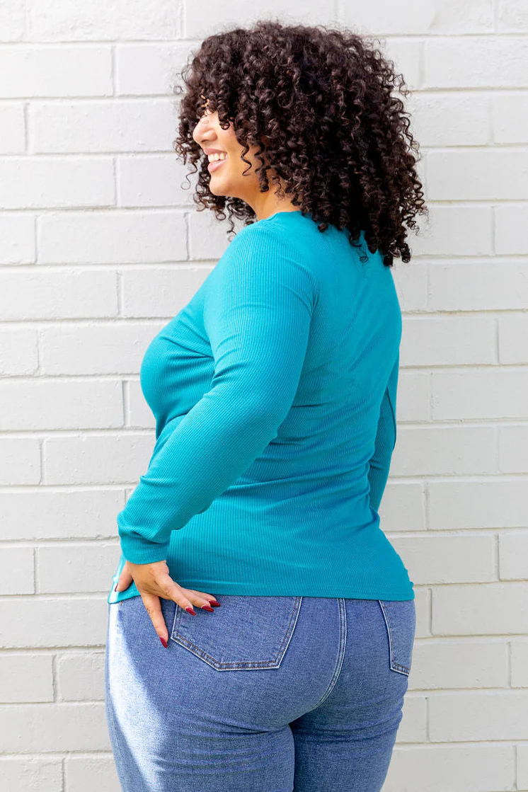 Billi Long Sleeve Rib Tee in Teal - Image 10