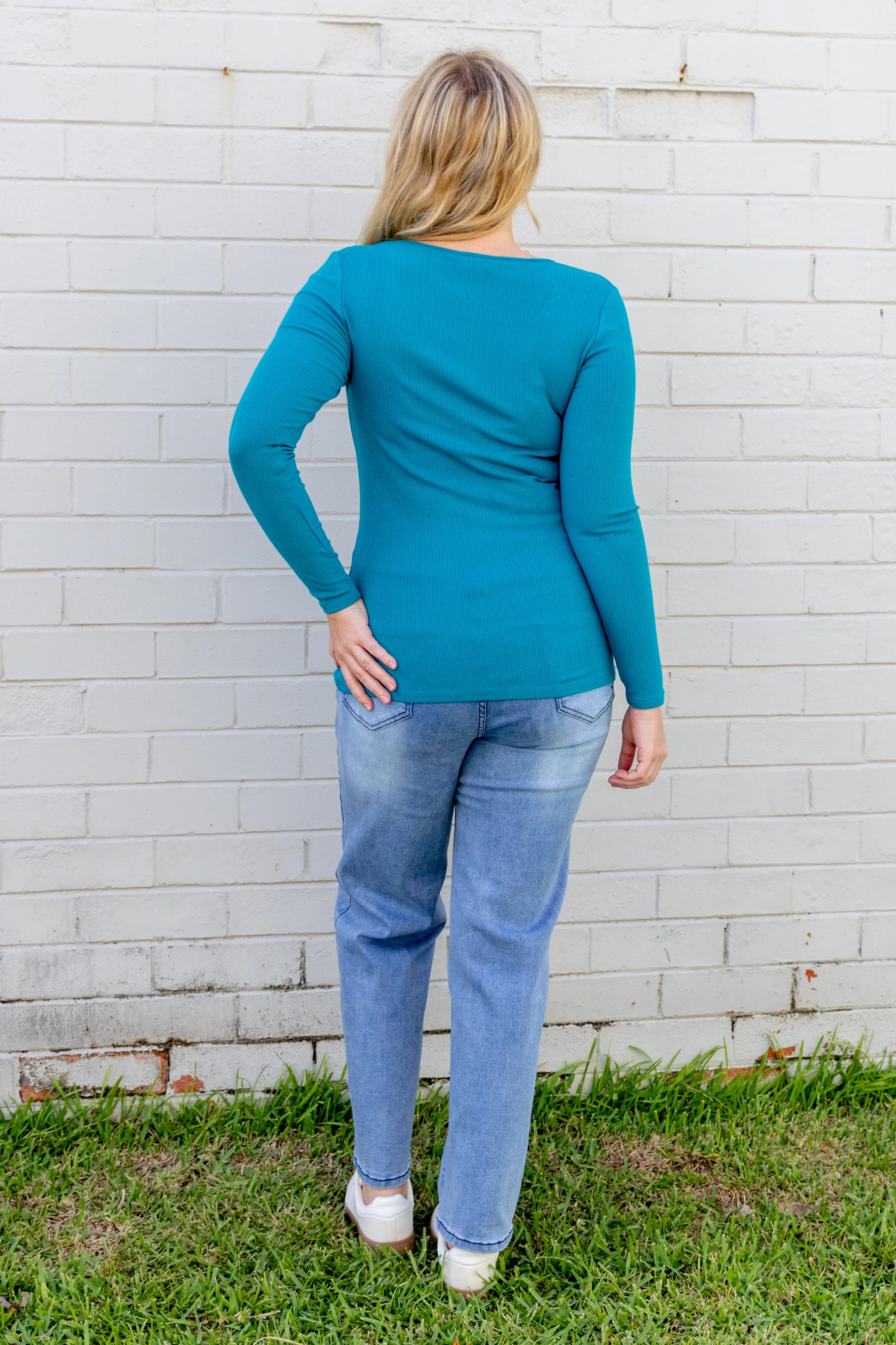Billi Long Sleeve Rib Tee in Teal - Image 14