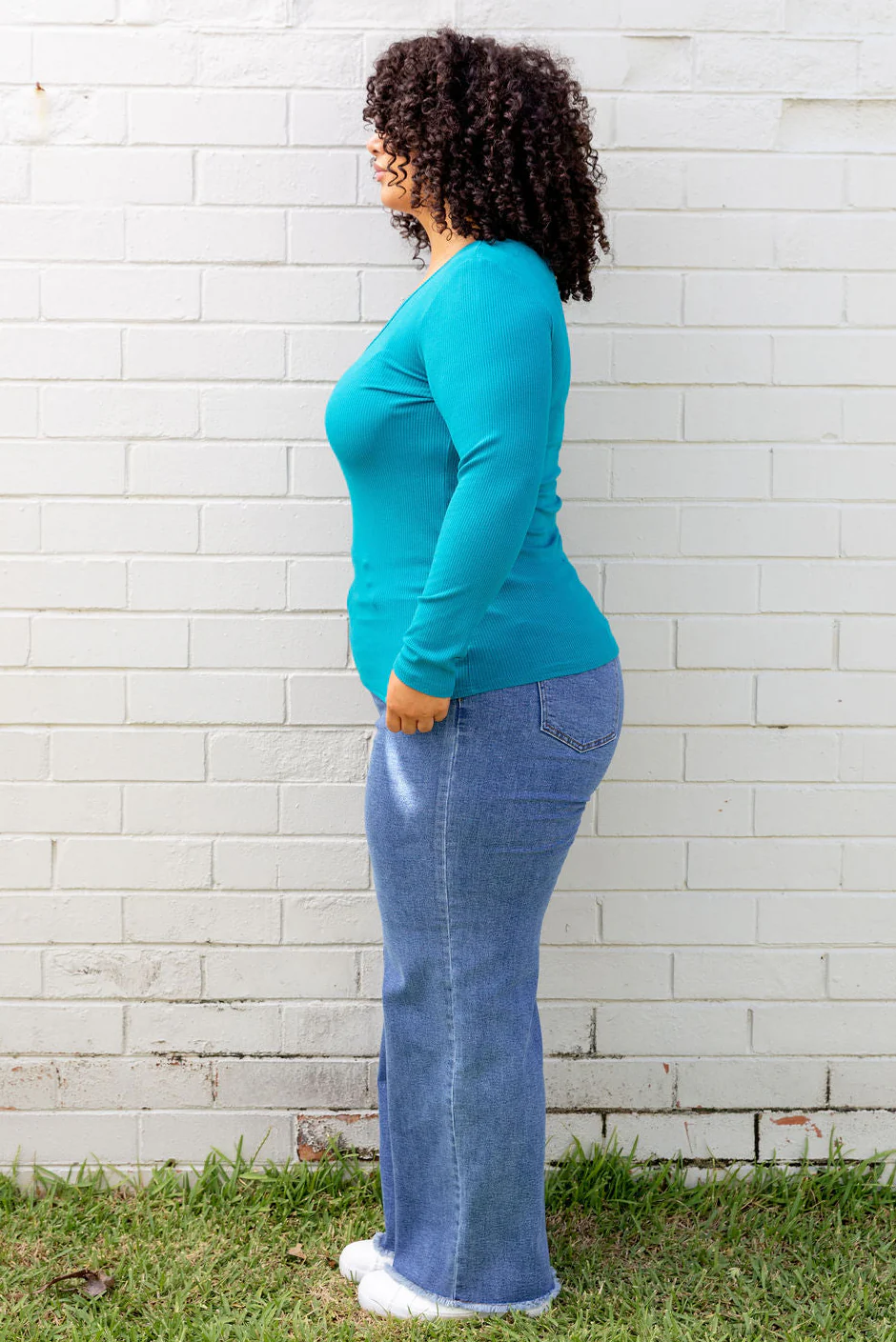 Billi Long Sleeve Rib Tee in Teal - Image 15