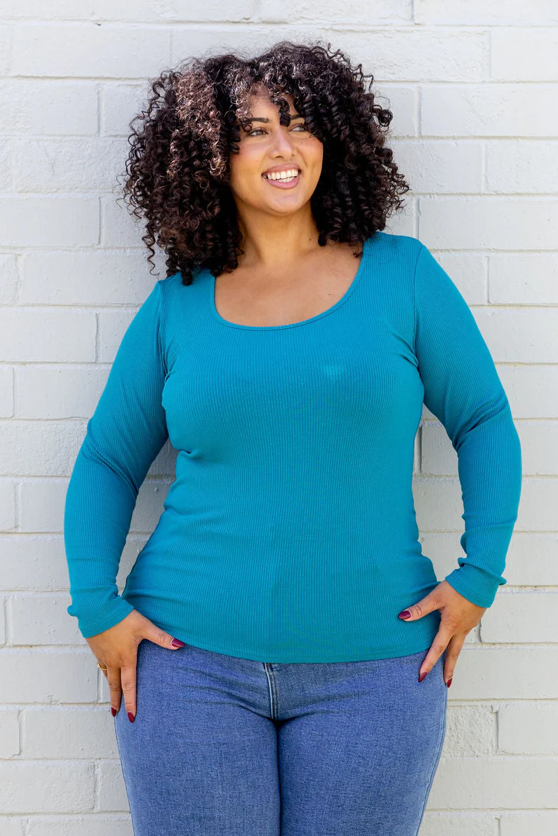Billi Long Sleeve Rib Tee in Teal - Image 3