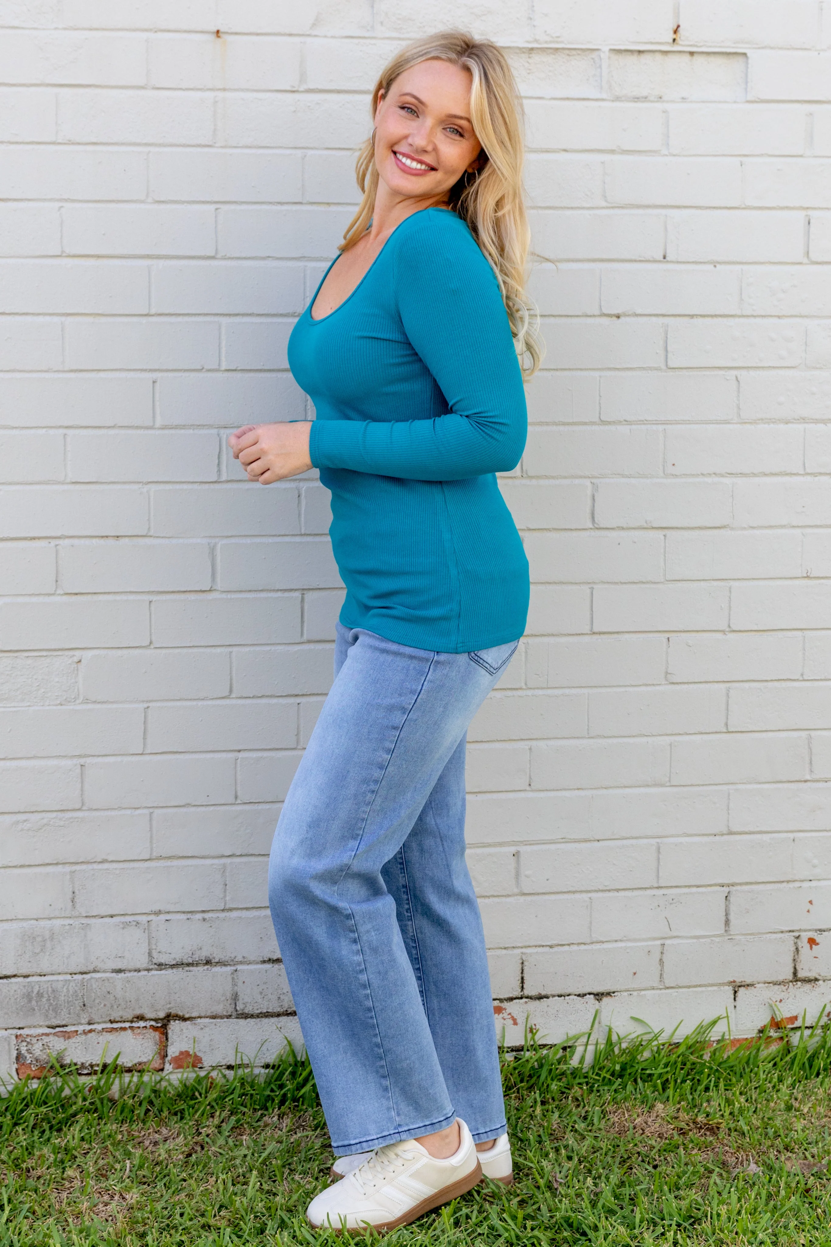 Billi Long Sleeve Rib Tee in Teal - Image 5