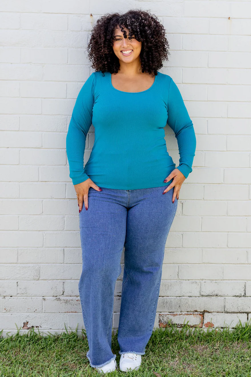 Billi Long Sleeve Rib Tee in Teal - Image 6