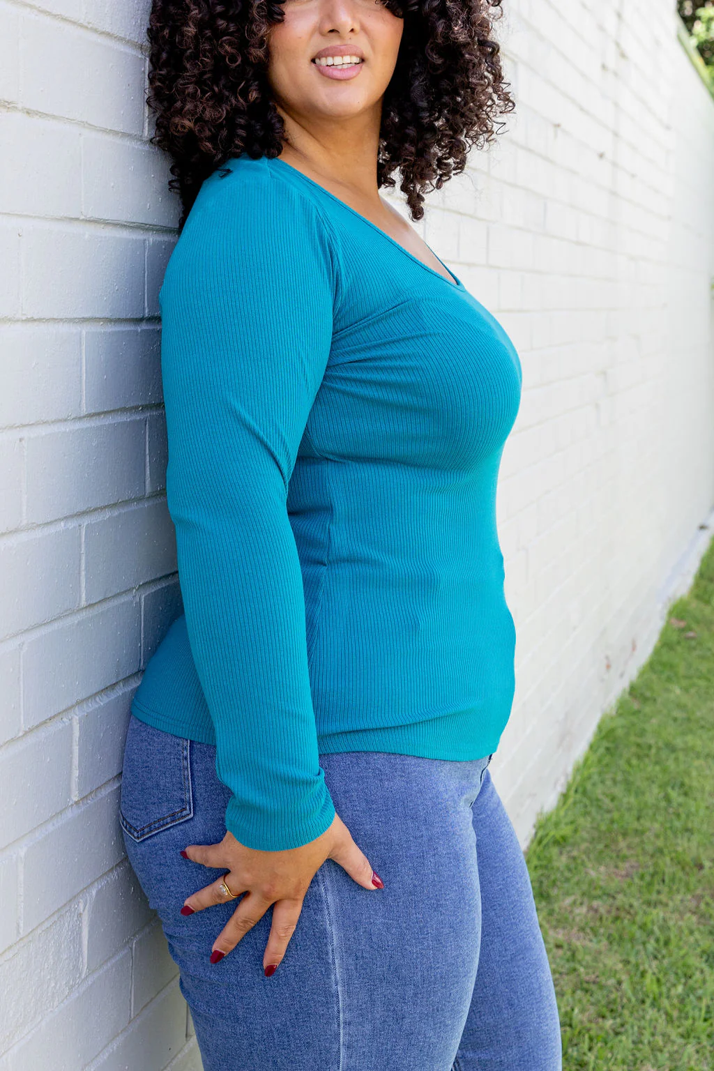 Billi Long Sleeve Rib Tee in Teal - Image 8
