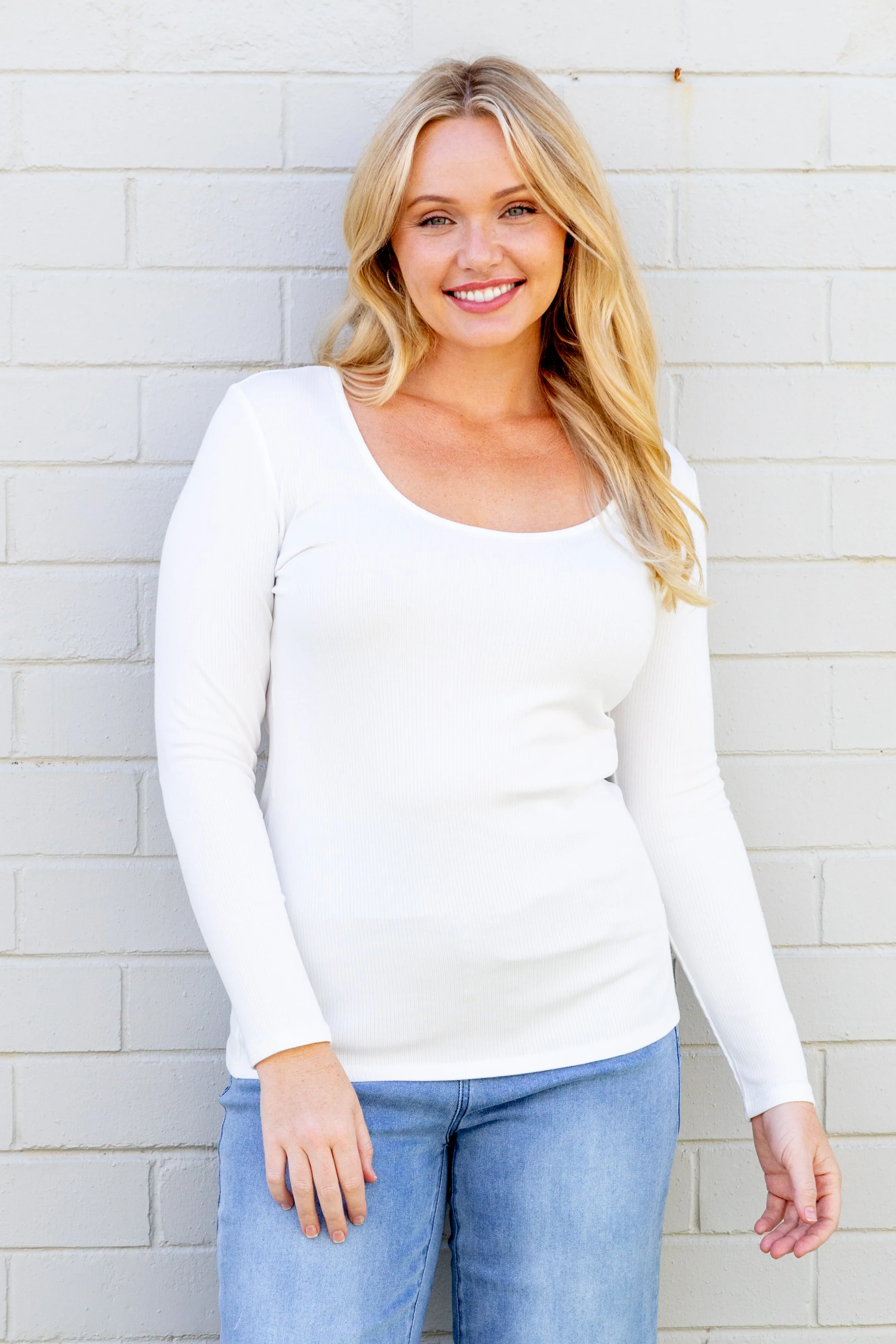 Billi Long Sleeve Rib Tee in White