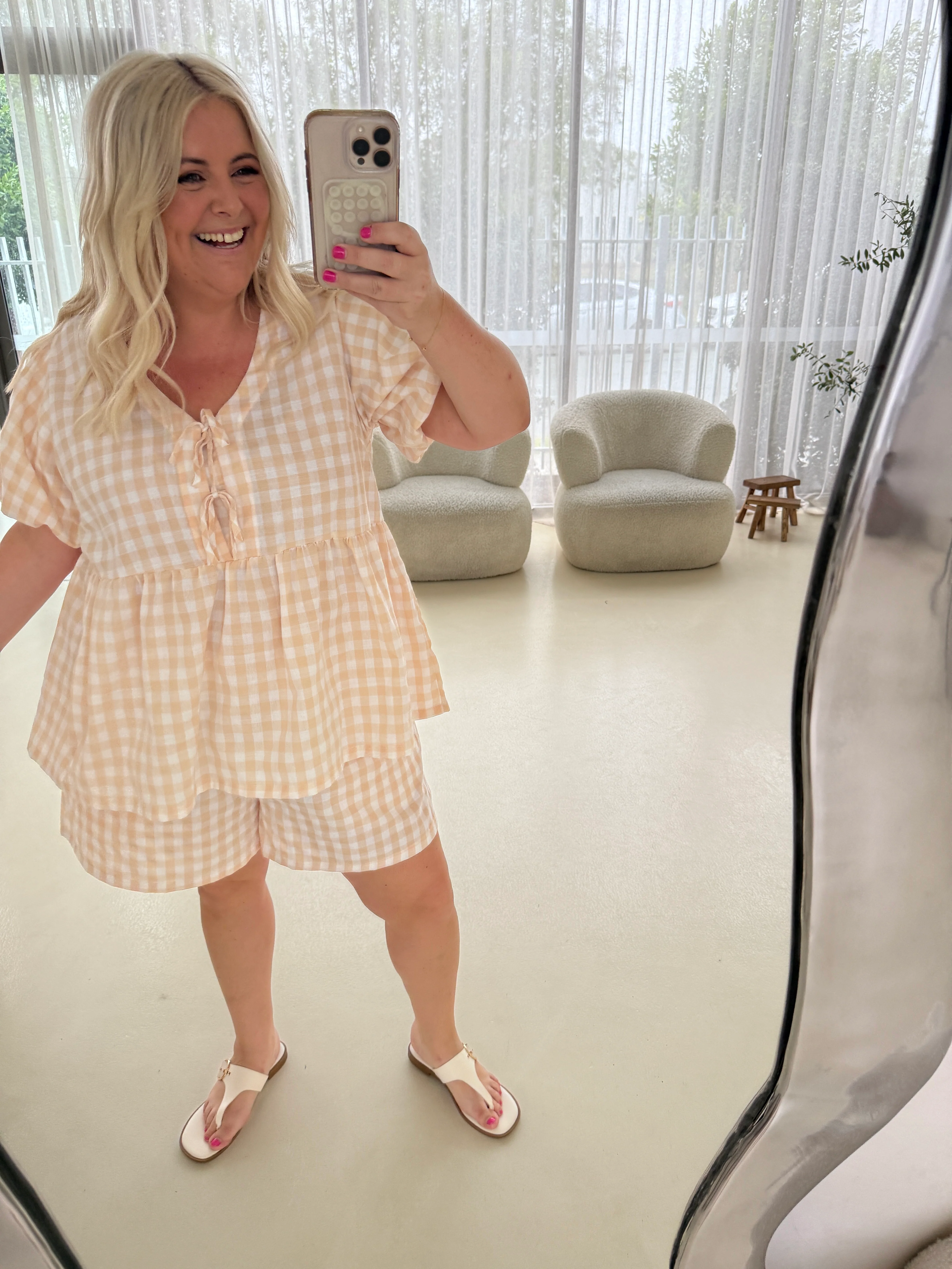 Birdie Top in Peach Gingham - Image 2