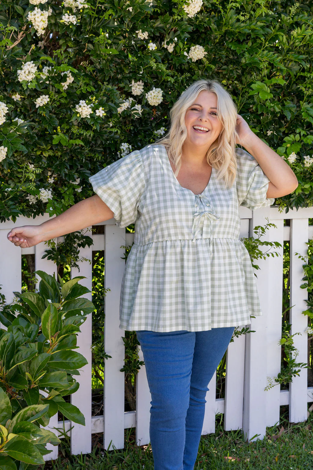 Birdie Top in Sage Gingham - Image 10