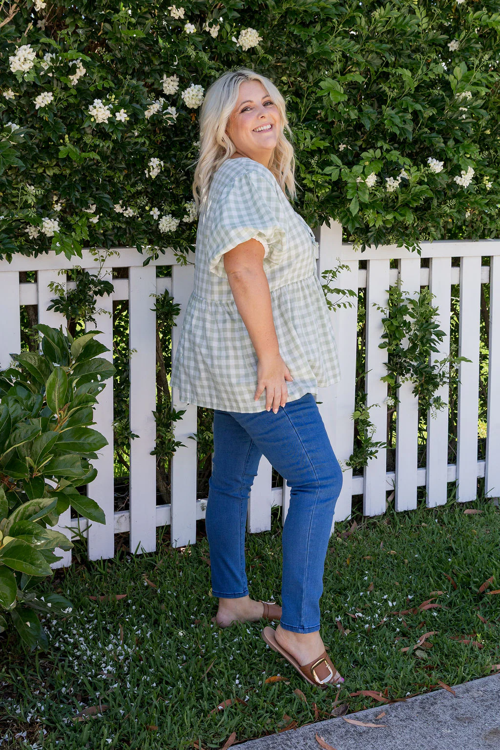 Birdie Top in Sage Gingham - Image 11