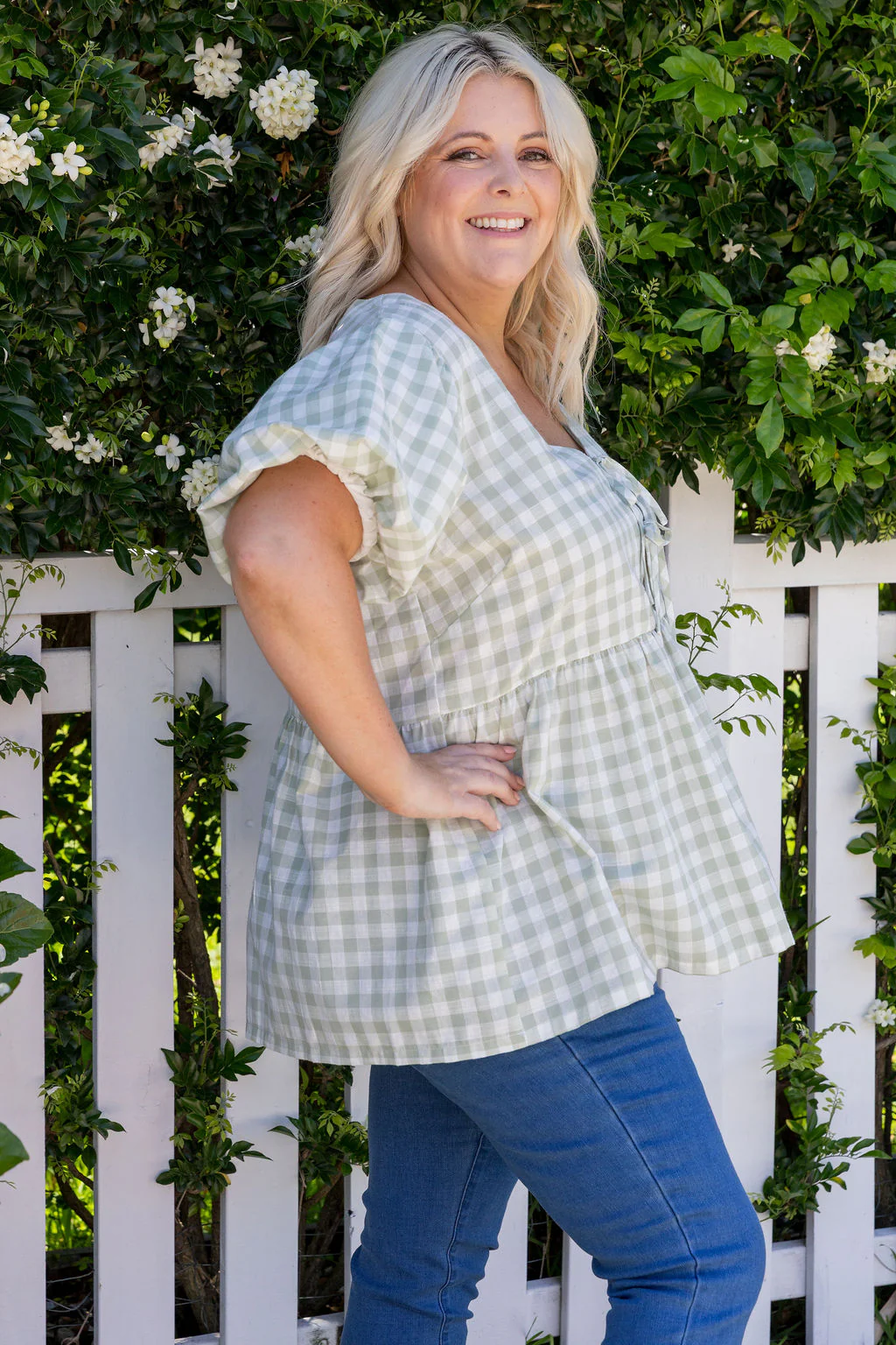 Birdie Top in Sage Gingham - Image 13