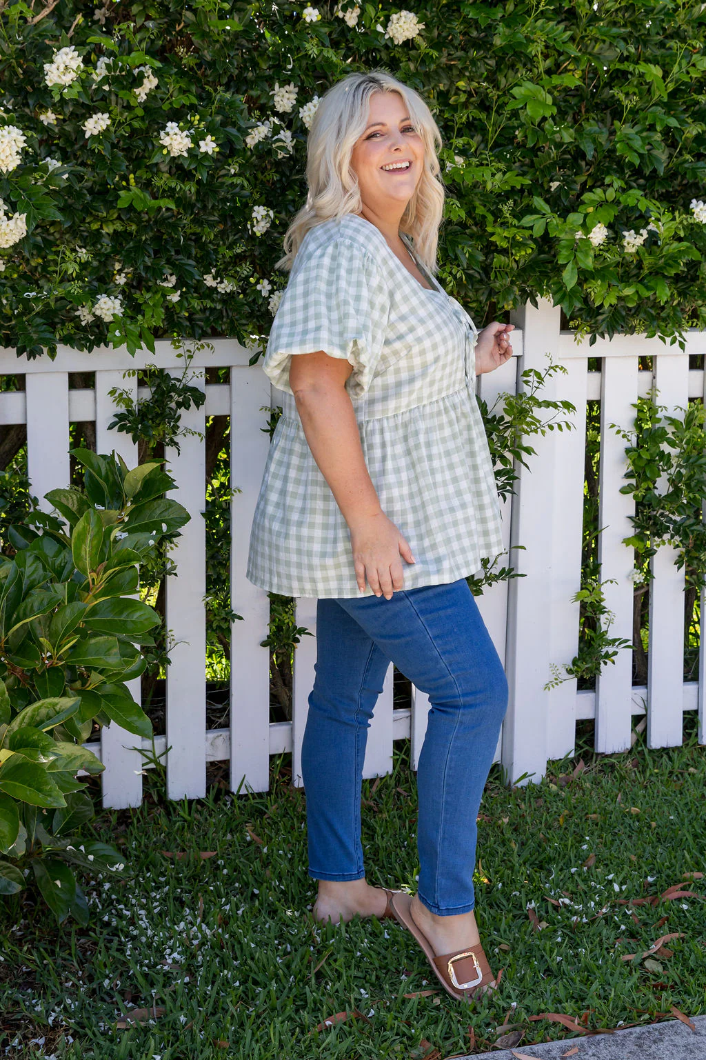 Birdie Top in Sage Gingham - Image 15